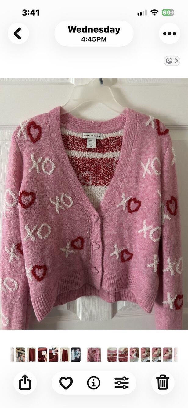Cupcakes & Cashmere Pink Heart Knit Sweater Valentine's Day Women’s Small New